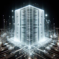 Futuristic Quantum Computing Data Center - High-Tech Server Room with Advanced Technology Visualization