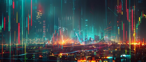 Breathtaking Futuristic Cityscape with Glowing Skyscrapers and Vibrant Neon Lights Illuminating the Night Sky