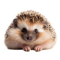 Obraz premium A cute baby hedgehog with big eyes and a pink nose looking at the camera