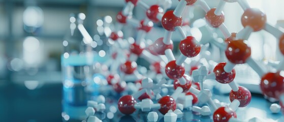 Close-up view of drug development process detailed molecular models, visualizing drug interactions close up, pharmaceutical research, realistic, Composite, laboratory setting