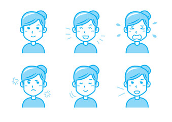 色々な表情の女性のイラストセット