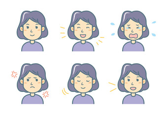 色々な表情の女性のイラストセット