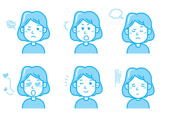 色々な表情の女性のイラストセット
