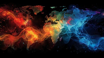 Illustrate the global exchange of information through a visually