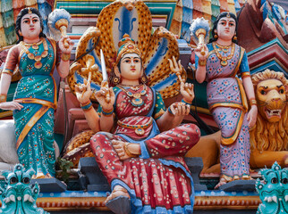 The gopuram at the Sri Mariamman Hindu Temple on South Bridge Road in the Chinatown District of...