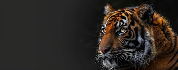 tiger portrait, hyper realistic, high resolution, dark background