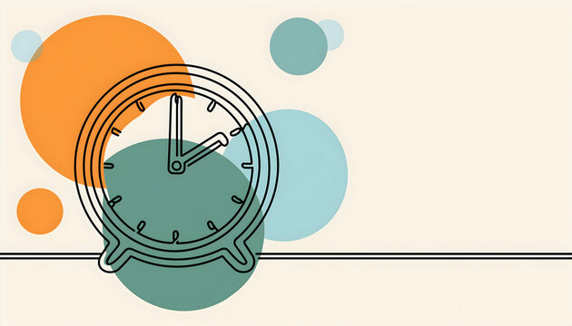 recommend clip art: Colorful Clock time with continuous one line style on digital art concept.