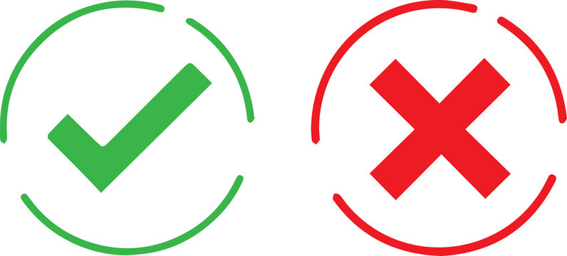 Green checkmark tick and red X icons.	
