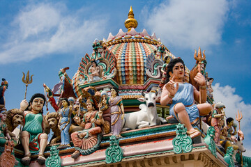 The gopuram at the Sri Mariamman Hindu Temple on South Bridge Road in the Chinatown District of Singapore. It is Singapore's oldest Hindu temple.