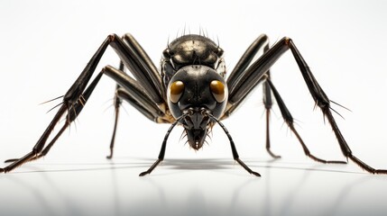 Fototapeta premium Detailed macro portrait of a mosquito on white background for optimal search visibility