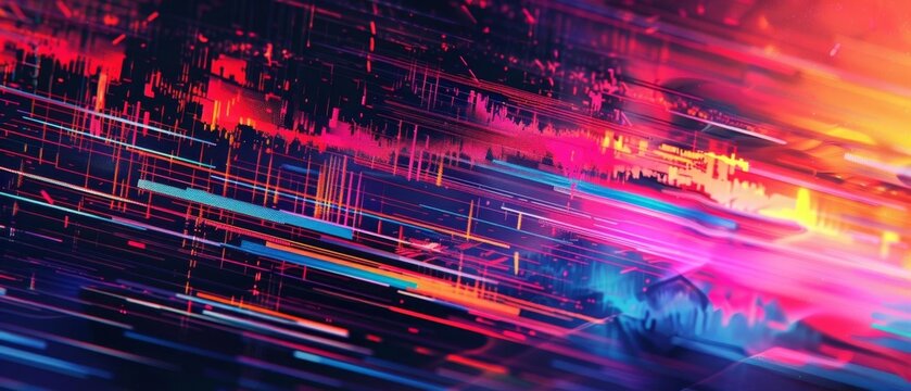 Intense glitch noise and static effects with jagged stripes, providing a retrofuturistic video background