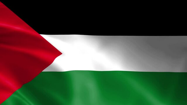 Palestinian flag fluttering in the wind. Detailed fabric texture.