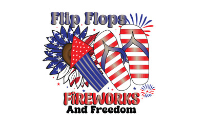 Flip Flops Fireworks and Freedom T-Shirt Design