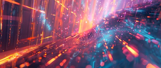 Captivating Cosmic Explosion of Vibrant Neon Lights and Glowing Sparks in a Futuristic Digital Landscape
