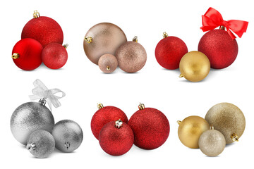 Set of shiny Christmas balls isolated on white