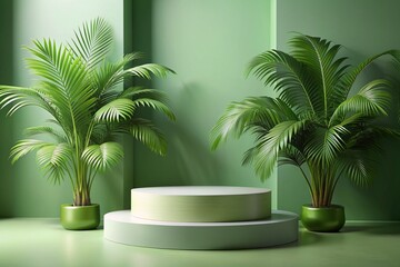 Fototapeta premium Empty green podium for eco sustainable product design and mockup template