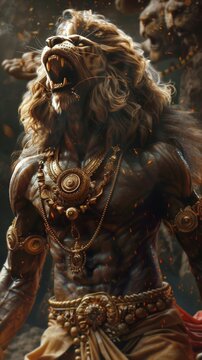 cinematic photo of an ancient god vishnu narsimha avtar