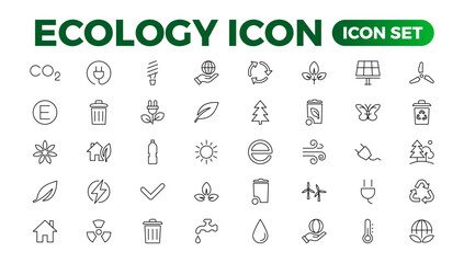 Eco friendly related thin line icon set in minimal style. Linear ecology icons. Environmental sustainability simple symbol