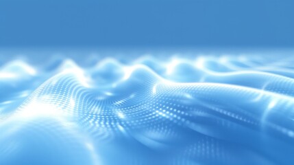Abstract Blue 3D Wave Pattern with Glittering Lights Background, Digital Technology Concept