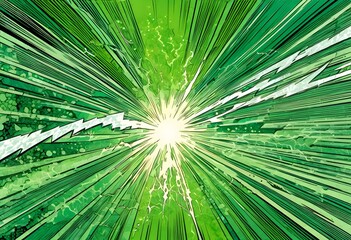 Obraz premium Comic book style explosion of green thunder with vibrant energy and lightning streaks