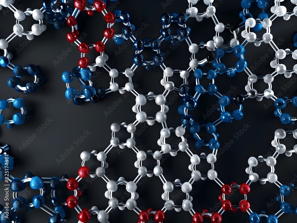 Poster intricate molecular structure and network of interconnected atoms and hexagonal patterns
