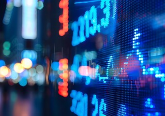 Dynamic Financial Data Display on Futuristic Urban Background