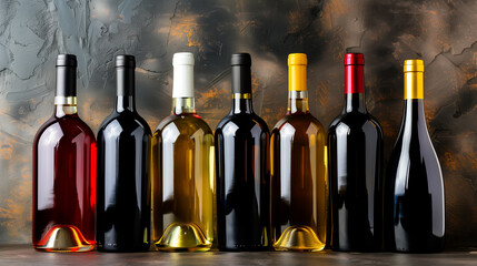 Closeup shot of wine shelf with expensive drinks in bottle