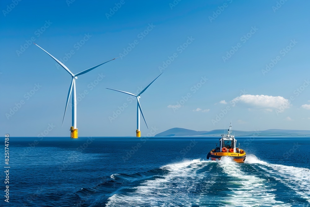 Wall mural Offshore Wind Farm and Sailing Vessel Exploring the Ocean s Renewable Energy Potential