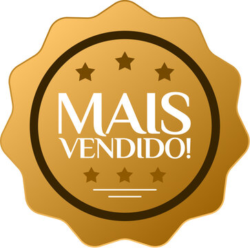 Arquivo SVG escrito "MAIS VENDIDO". Selo para utilizar em cat&aacute;logos, posts de social media, designs em geral.
