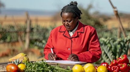 Harvesting Inspiration: Woman Writing Amongst Fresh Vegetables