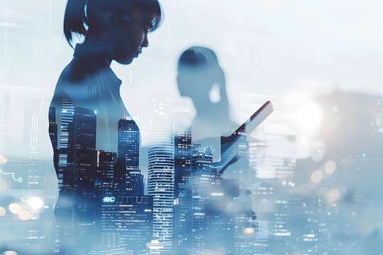 Silhouetted Cityscape Reflection Futuristic Urban Environment Representing Business Growth and Opportunity - Powered by Adobe