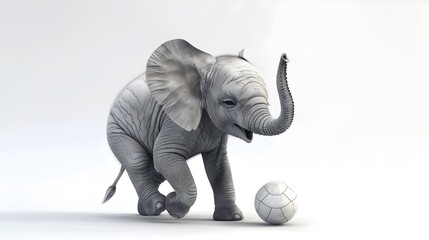 Obraz premium Playful 3D Rendered Baby Elephant with a Ball