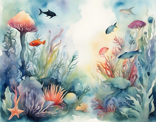 Soft colored abstract underwater world small fish