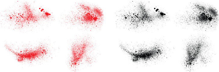 Set of vector black and red color blood paint splatter brush stroke. Vector texture brush stroke