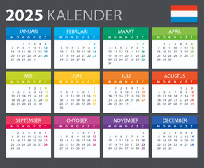 2025 Calendar Dutch - vector illustration