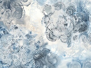 Watercolor texture featuring delicate lace patterns in light blues and greys