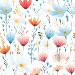 Spring Floral Pattern: A seamless pattern with fresh, spring flowers and blossoms, using soft, pastel colors and light, airy shapes.