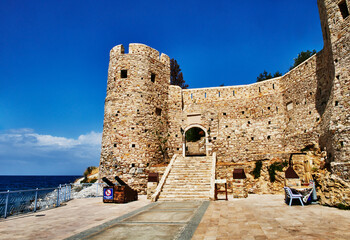Kusadasi castle entrance on Guvercinada, aka pigeon island, Kusadasi, Turkey, Europe