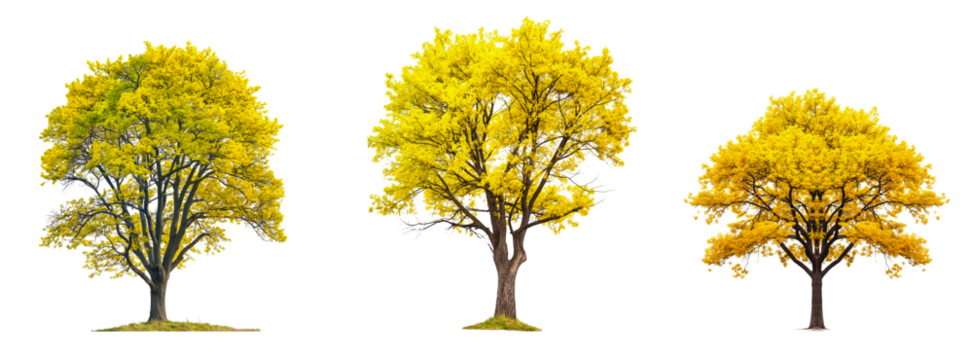 set of yellow trees collection isolated transparent or white background, 3d rendering
