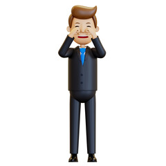 3d man. Frustrated office worker is crying hard. A businessman in a suit is crying because of his dismissal. 3D rendering, illustration in cartoon style, isolated.