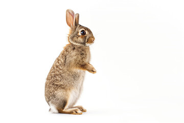 Fototapeta premium Cute rabbit standing on back feet on white background