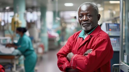 Fototapeta premium Crimson Elegance: A Man in a Red Jacket