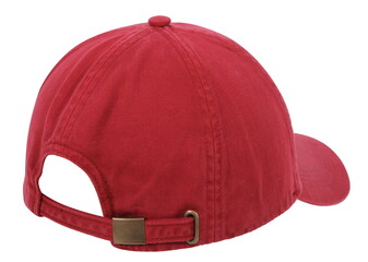 Red fabric cap on white background. Mockup baseball cap for your design