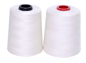 Thread spools for textile factory. Thread for seamstress in clothing production.