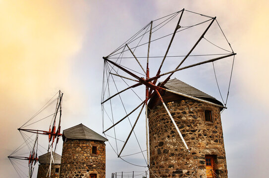 Windmills of Patmos, Chora, Patmos Island, Dodecanese, Greek Islands, Greece, Europe