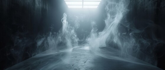 A dark room with smoke and steam