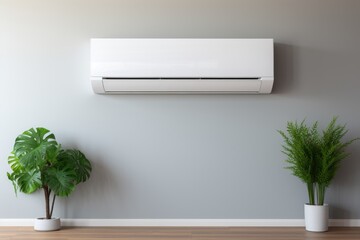 Detailed view of a contemporary air conditioning unit installed on the wall of a modern apartment