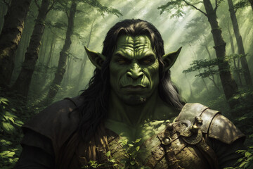 Orc in the forest with intimidating expression