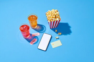 Cinema menu with a ticket, online booking