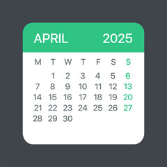 April 2025 Calendar Leaf - Vector template graphic Illustration